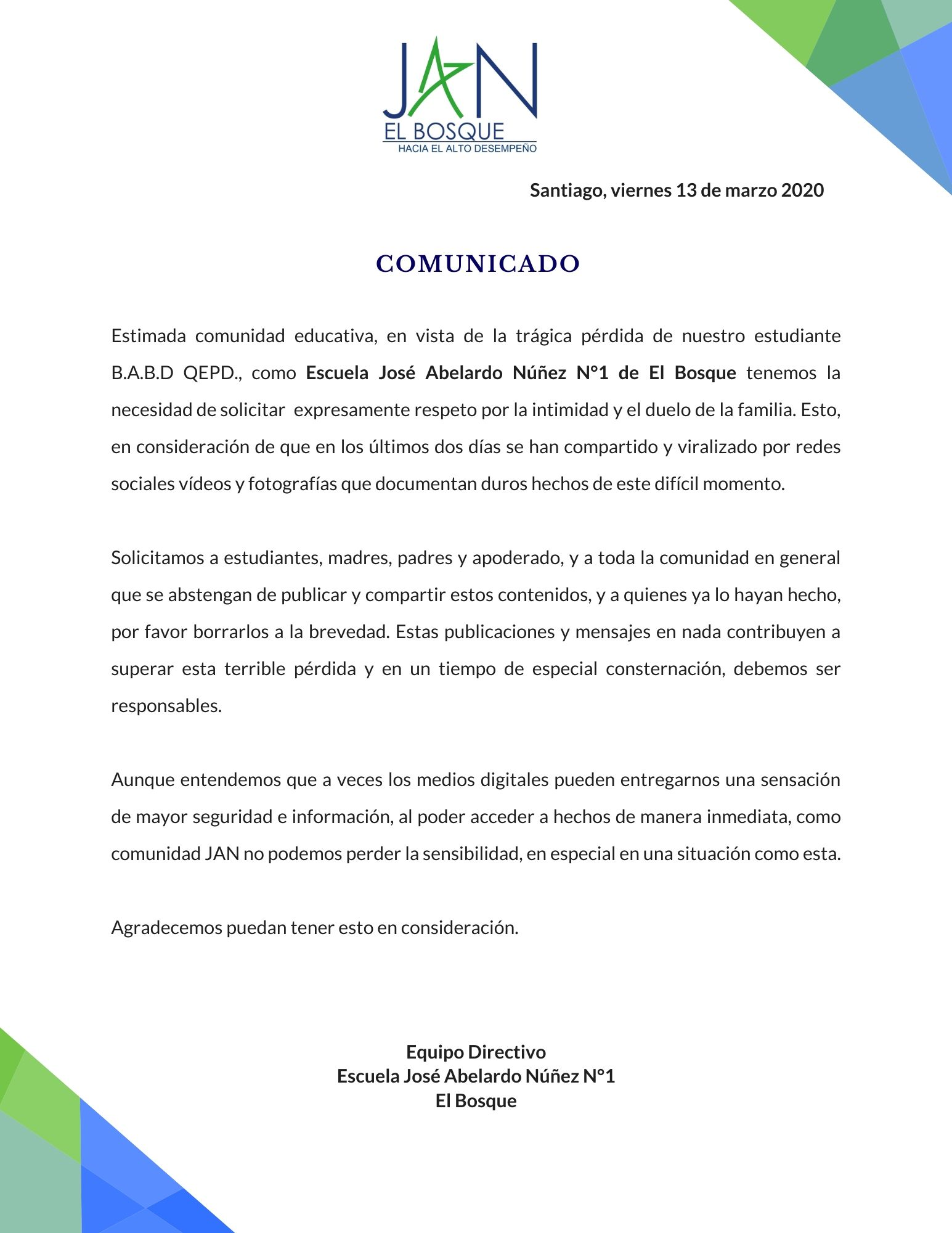 Comunicado Redes Sociales